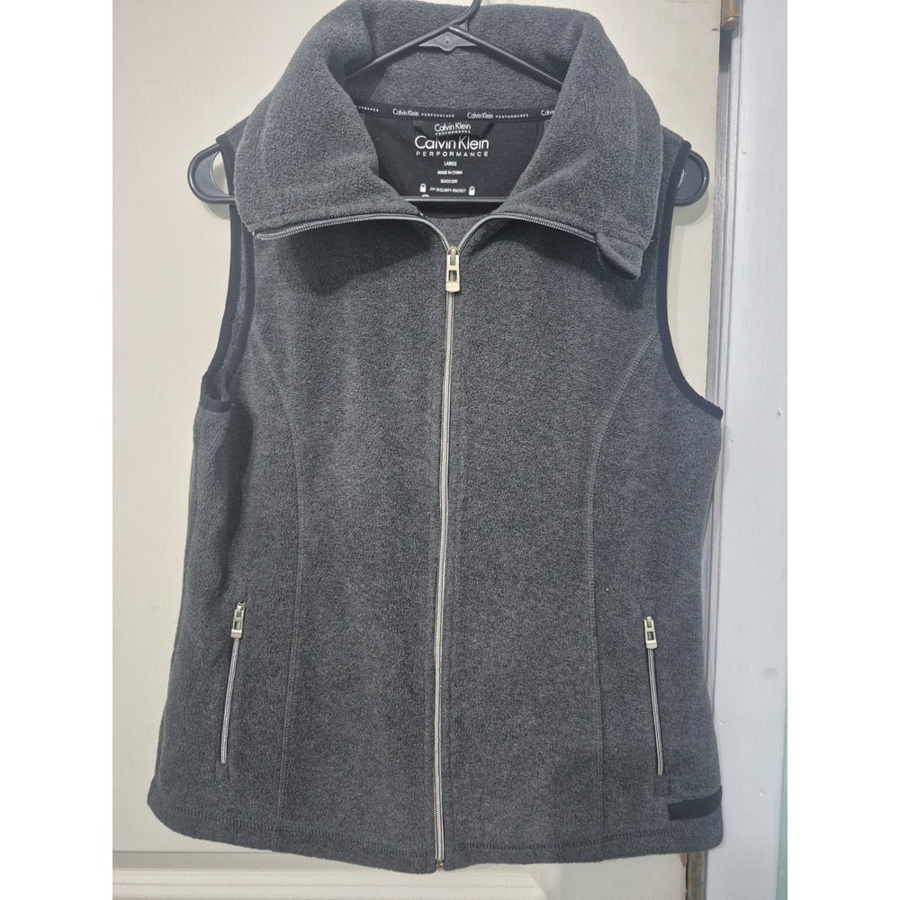 Calvin Klein Performance Womens Fleece Vest Gray Full Zip Mock Neck Large